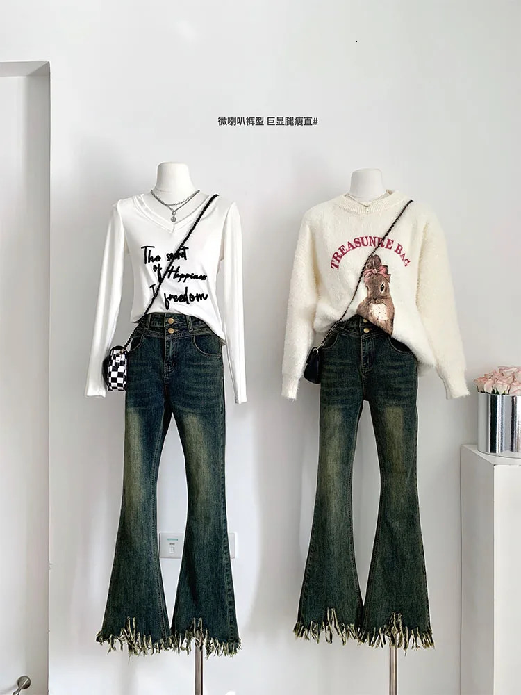 Woman Jeans Denim Pants Trousers Cargo Pants Bell Bottoms Loose Slim Low Waist Tie-dyed Wash Streetwear Korean Fashion Y2k 240807