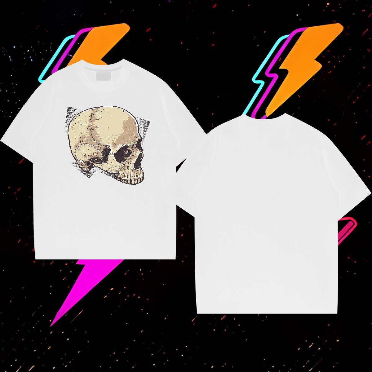 2024 DIY Man T Shirts skull Clothings 230g Cotton Street Designer White Plus Size Short Sleeve O-Neck Tshirt for Man Woman