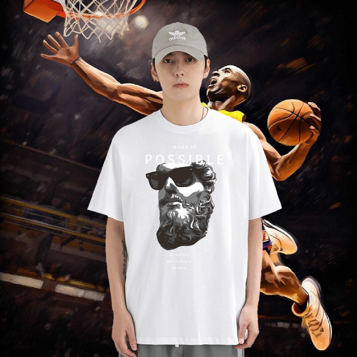 2024 New T-Shirts for Men portrait Tops Shirt 100% Cotton 230g Sports Casual Unisex Cartoon Printing L-4XL O-Neck Short Sleeve Tshirt for Man Woman