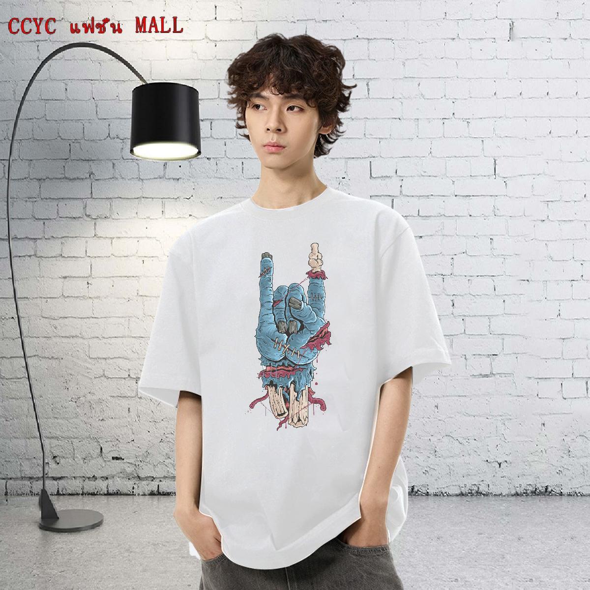 Fashion T Shirts Men hands Tshirts 100% Cotton 230g Street wear Hip Hop Unisex Skull Round Neck Short Sleeve Men Tees