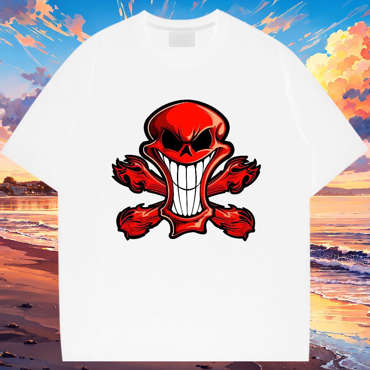 Fashion New T Shirts Men skull Tee Shirt 230g Cotton Sports Casual Soft White Plus Size Breathable Short Sleeve Tshirt for Man Woman