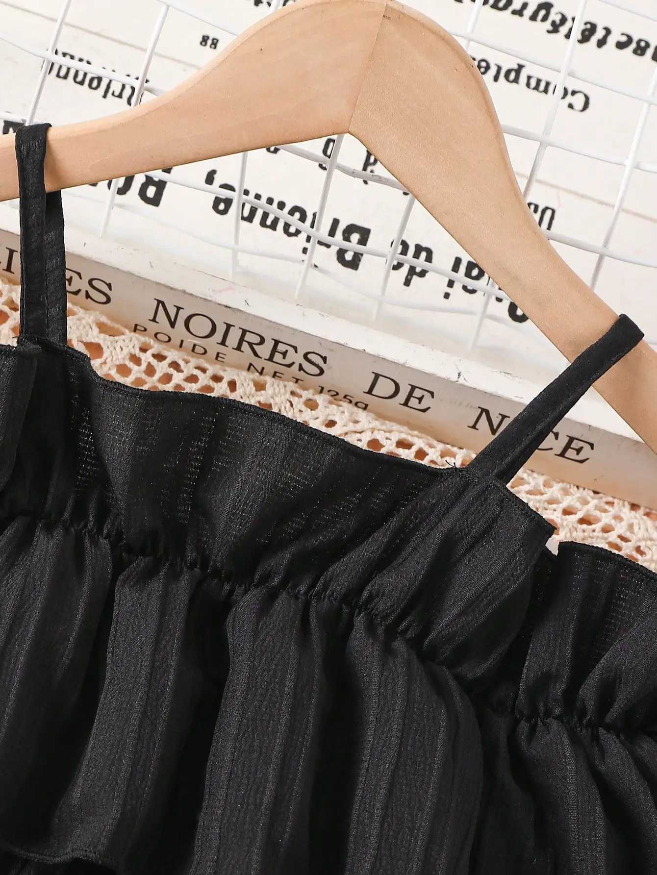 Girls Summer Elegant Fashion Black Belt DressW240720