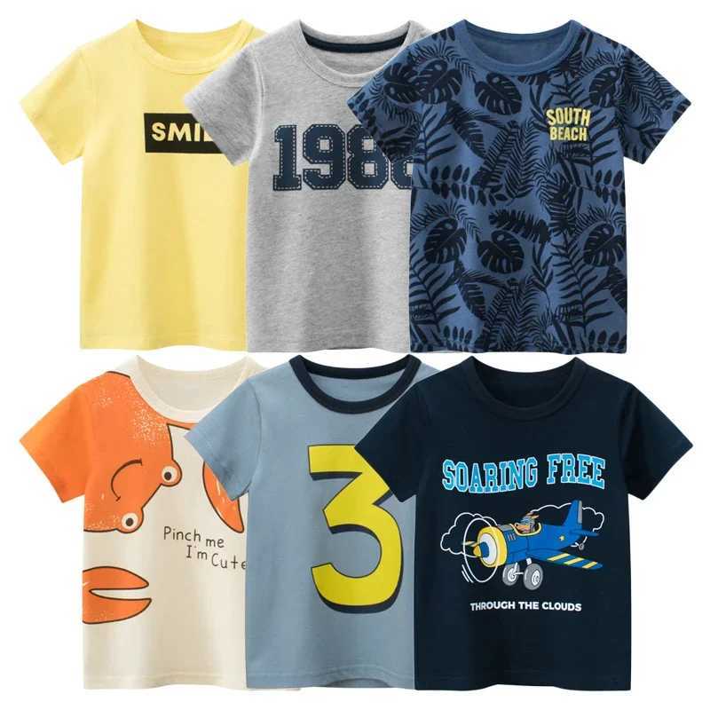 2024 Summer New Childrens Clothing Leaf Letter Printing Childrens Clothing Boys Short sleeved T-shirt Cotton Top T-shirt Direct ShippingW240718