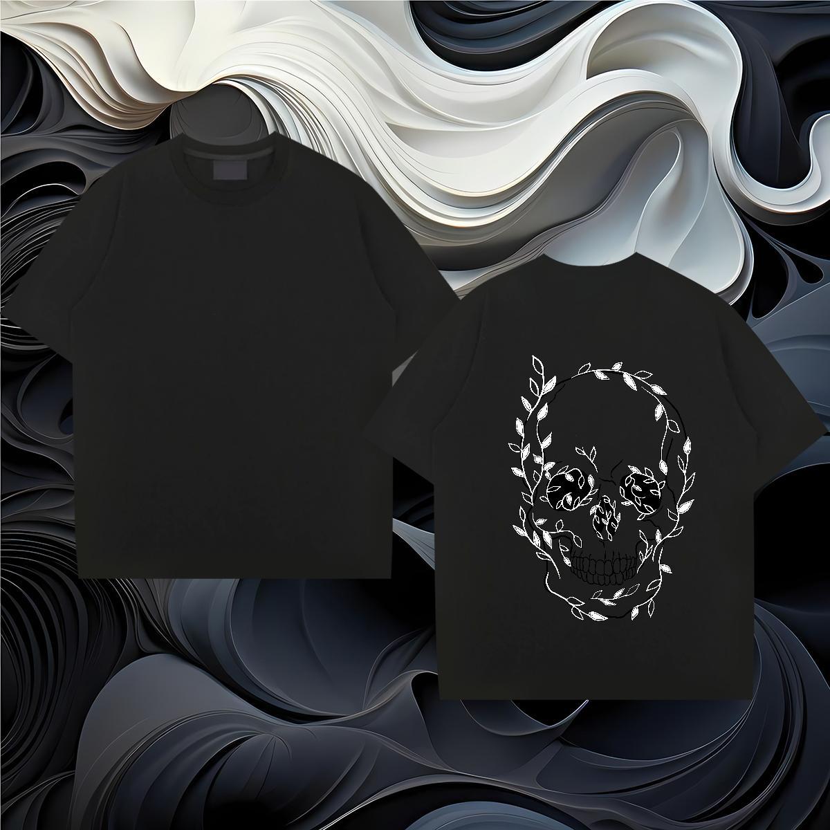 Fashion New T-Shirts for Men skull Clothes 230g Cotton Daily Wear Designer Black Oversized Pure Cotton Men Clothes T-Shirt