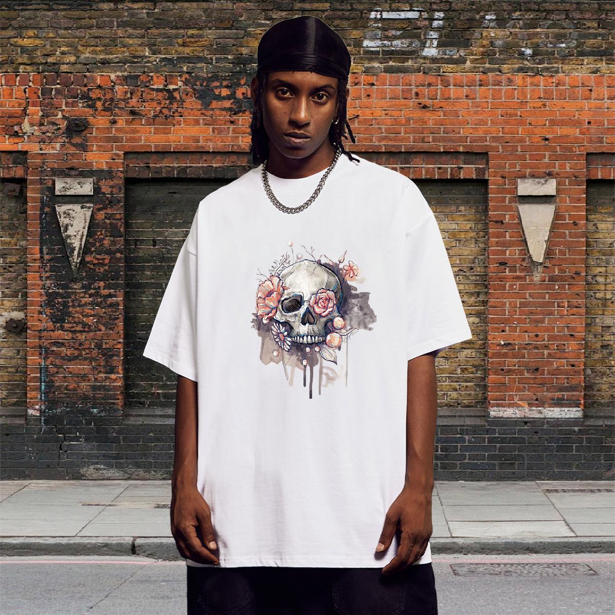 Classic Casual T Shirt For Man skull Tops Shirt 230g Pure Cotton Summer Casual Brand Black Oversized Breathable Mens Tshirts
