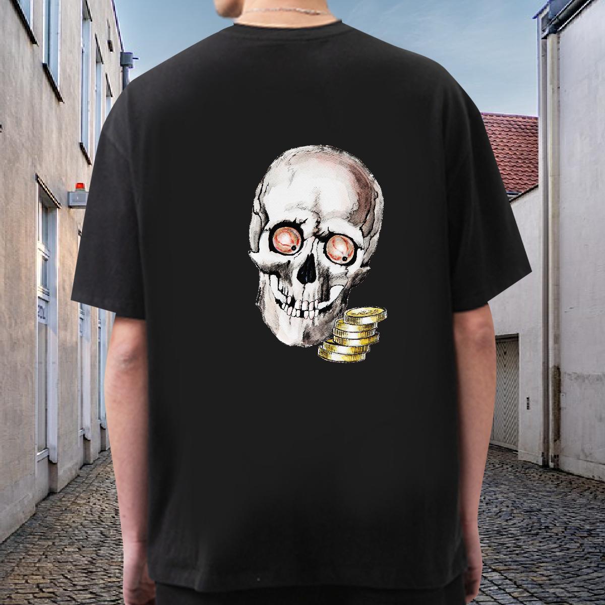Casual New Man T Shirts skull Clothes 230g Pure Cotton Street wear Hip Hop Loose DIY Breathable Tshirts