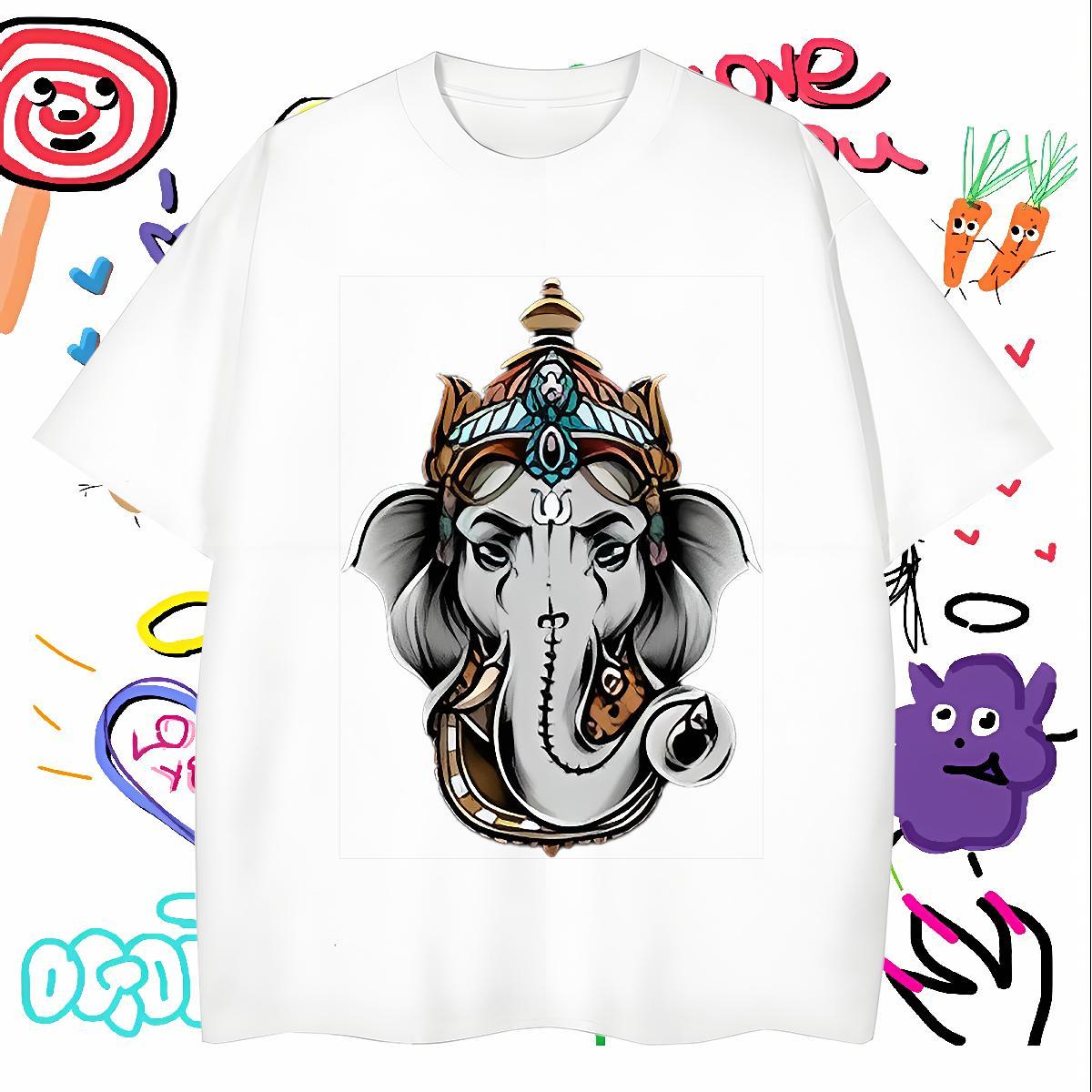 Wholesale Mens T Shirts Ganesha Tops Shirt 230g Pure Cotton Hip Hop TOP Quality Asian Size Short Sleeve O-Neck Couples T Shirts