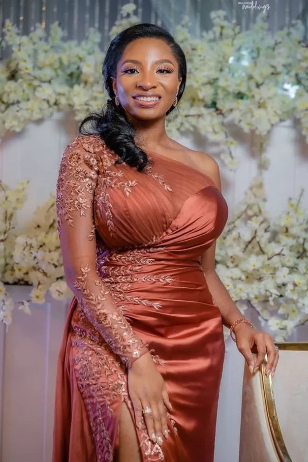 Slit Aso Ebi Mermaid One-shoulder Appliques Beaded Prom Dresses Formal Party Second Reception Birthday Engagement Evening Gowns Dresses Robe De Soiree