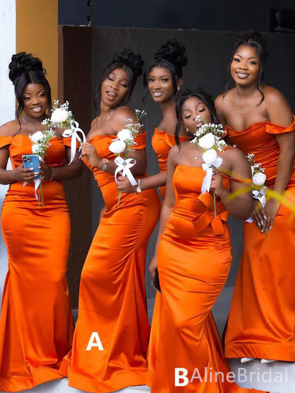 Orange Off The Shoulder Mermaid Bridesmaid Dresses African Girl Wedding Party Evening Dress Robes De Soiree Mariage Custom