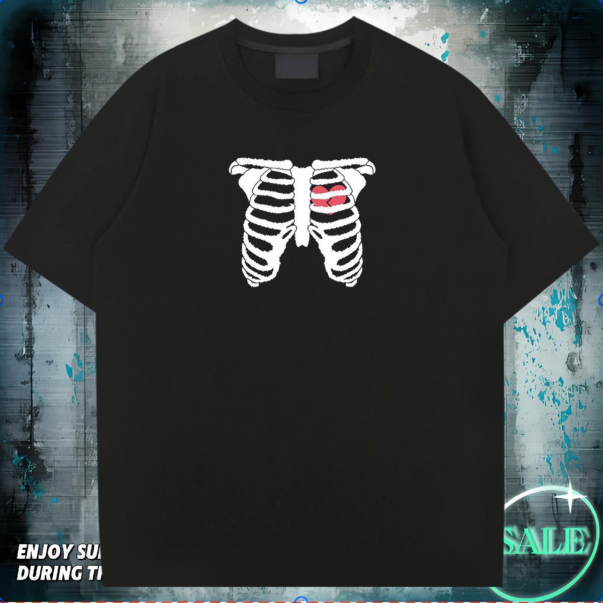 DIY T-Shirts for Men skull Tee Shirt 230g Cotton Outdoor Loose Custom Anime Crew Neck Tshirts