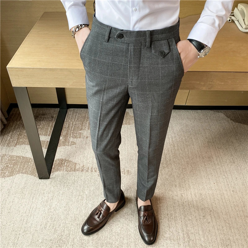 Fashion High Quality Men Suit Pants Straight Spring Autumn Long Male Plaid Classic Business Casual Trousers Full Length 240806