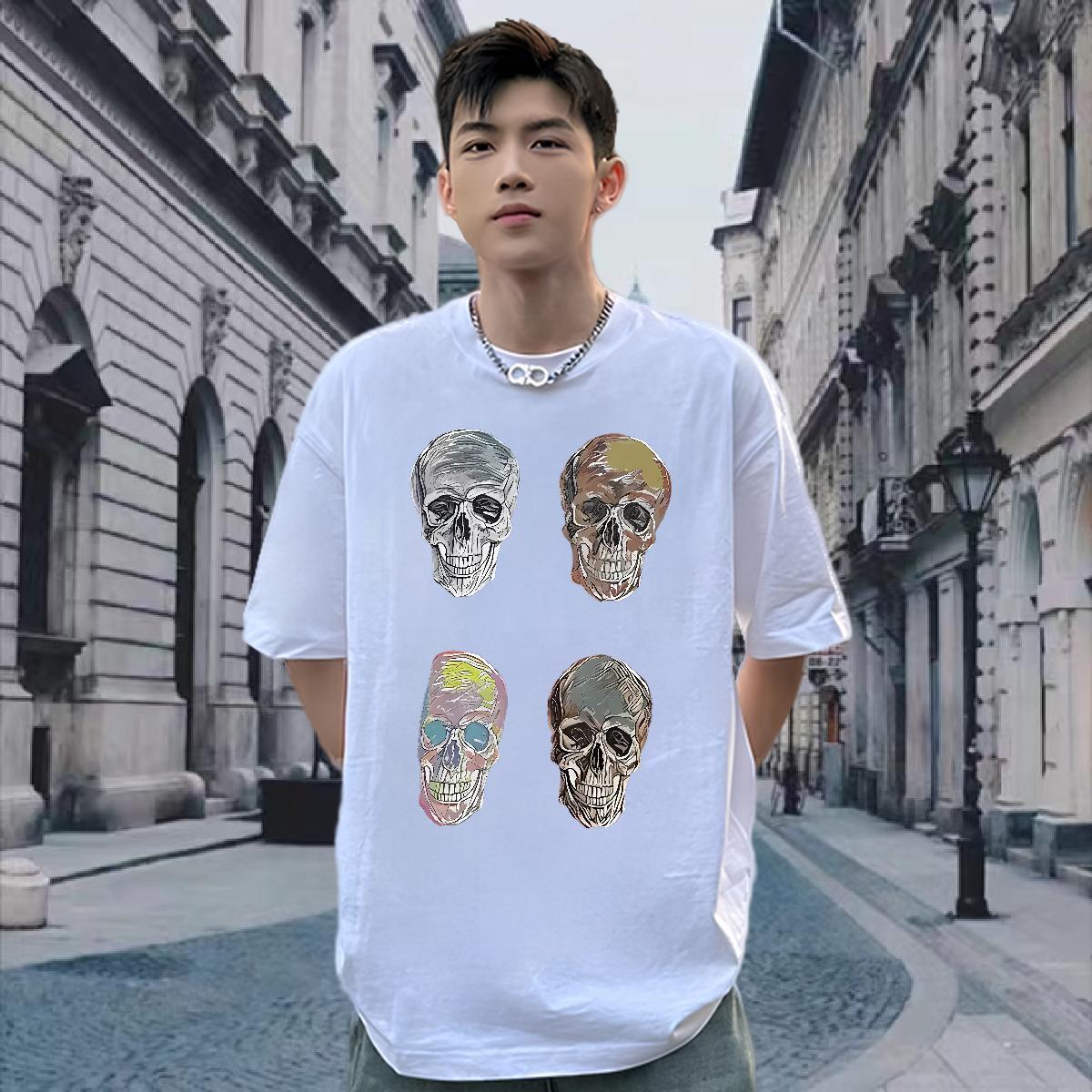 Fashion New Mens T Shirts skull Wear 230g 100% Cotton Street Casual Popular DIY Printed O Neck Short Sleeves Men Clothes T-Shirt