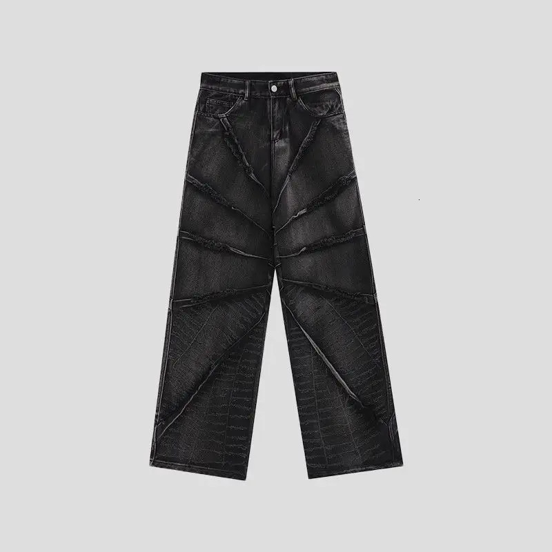 National Couples American Raw Edge Stone Mill Washed Jeans Y2K Gothic Punk Style Loose Straight Tube Make Old Trousers 240806