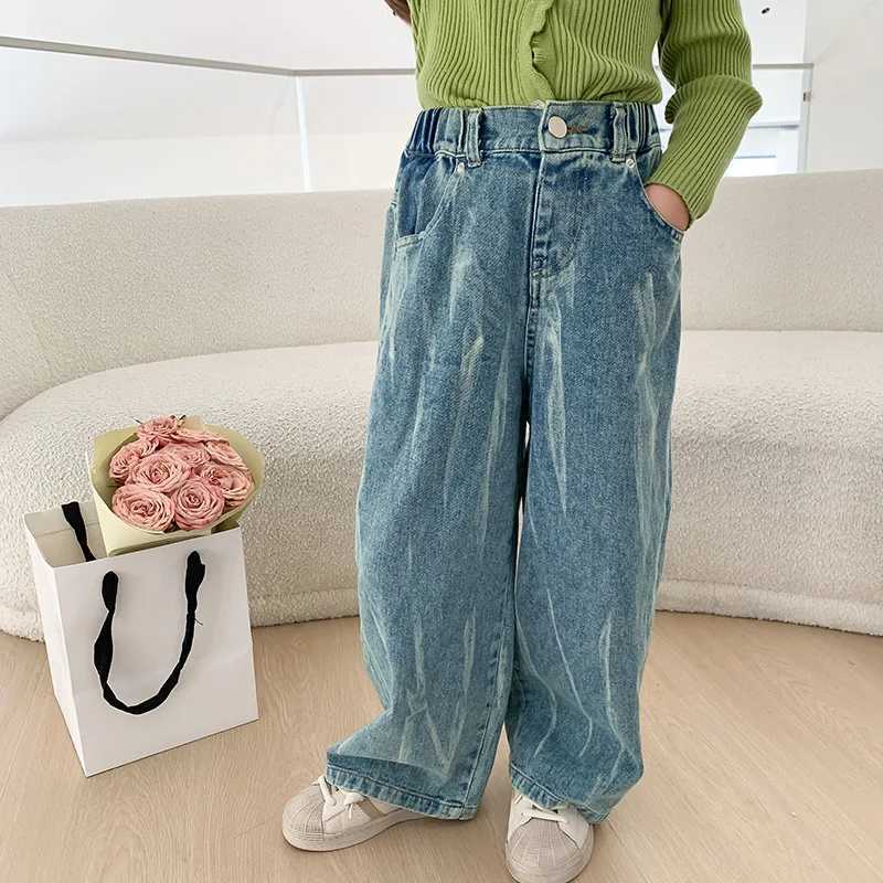 Jeans Autumn Children fashion Tie-dyed denim wide-leg pants Boys and girls loose jeans 2-8Y