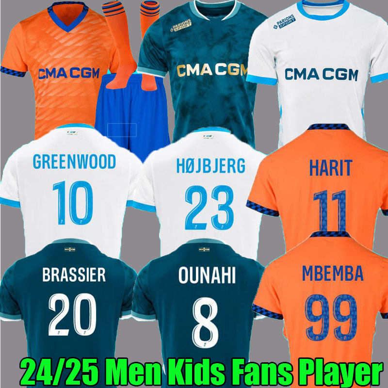 24 25 maillot de foot GREENWOOD Soccer jerseys OUNAHI harit 2024 2025 OM man KIDS football shirt homme enfant NDIAYE MOUMBAGNA Mbemba Veretout SARR FANS player
