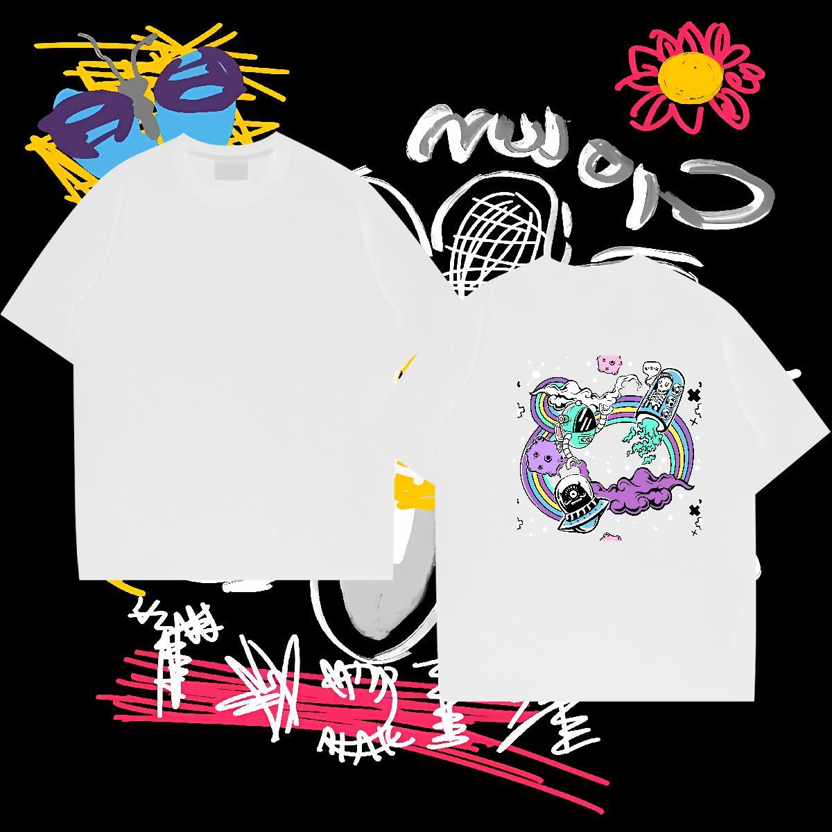 Classic Casual Mens T Shirts ET Polos 100% Cotton 230g Casual Beach Popular Plus Size Cartoon Pure Cotton Couples T Shirts