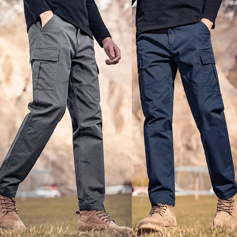 Spring Summer Men Cargo Pants American Vintage Streetwear Fashion Male Clothes Six Pockets Casual Solid Straight Trousers 240806