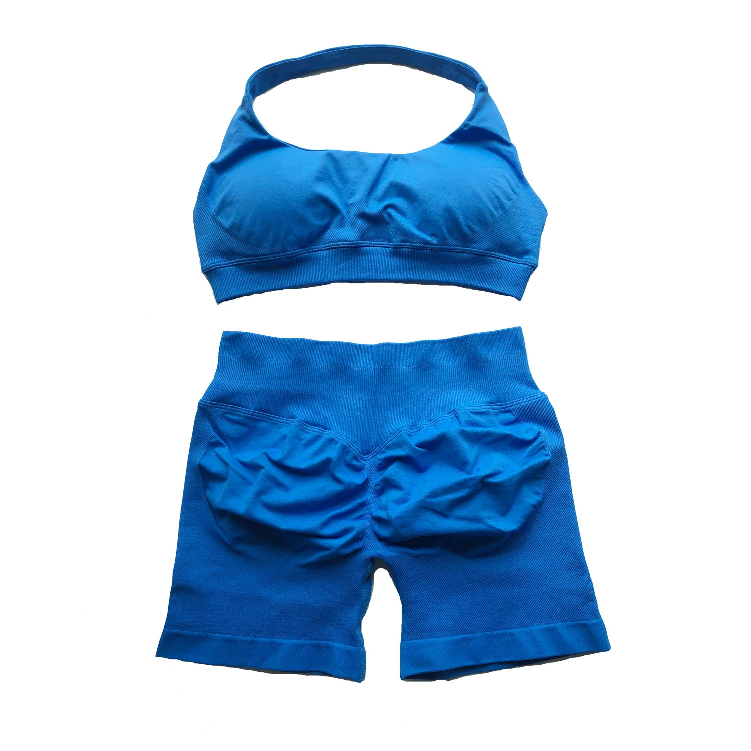 Impact Shorts Set 2 Pcs Seamless Yoga Workout Scrunch Sets Halter Top Summer Fitness Gym Suit 240805