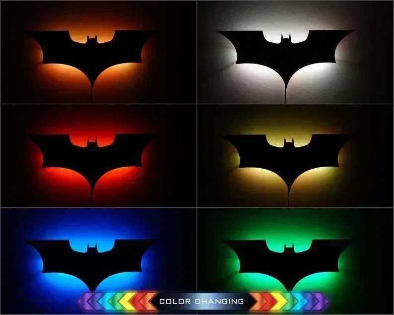Batmanes Night Light Cool Remote Control Multi Color 3D Creative Bat Atmosphere Home Decoration Bedroom Wall Hanging Lamp Y240807
