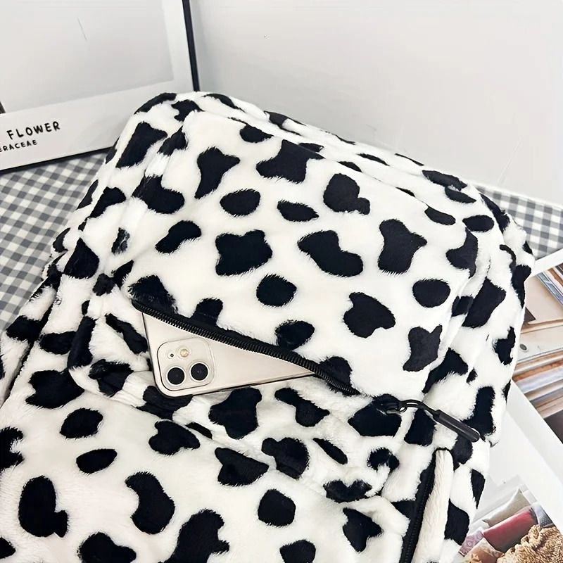 Cow Plush Korean style backpack womens retro Japanese original niche high school bag female college student class 240807