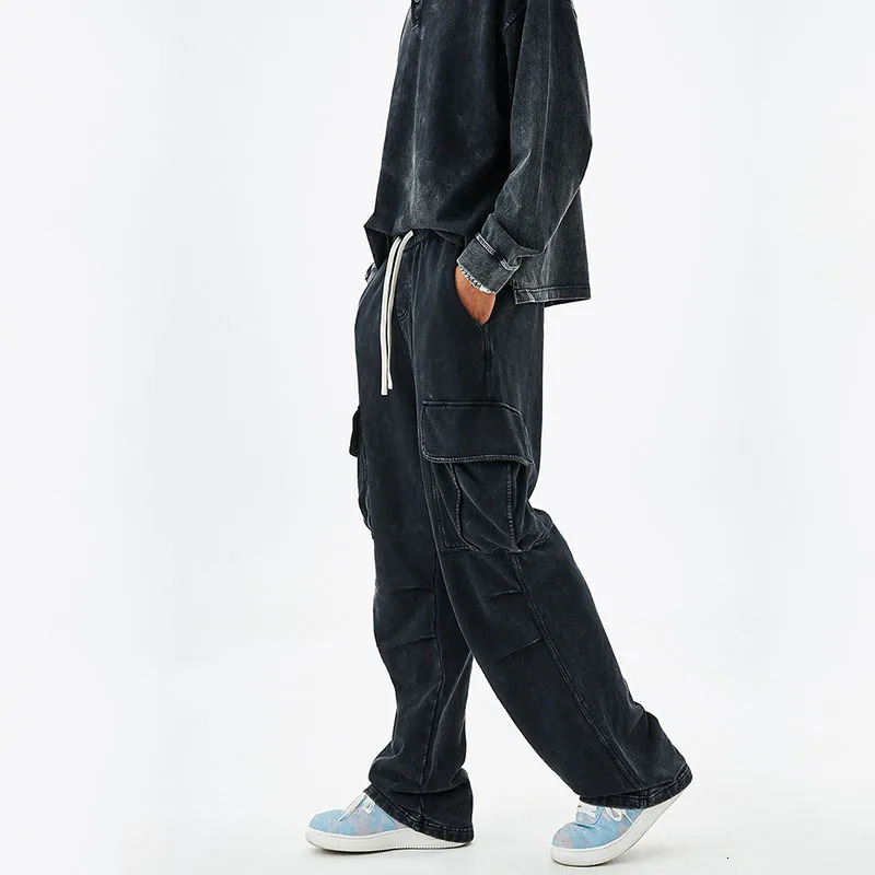 Cotton Cargo Pants Men Street Wear Vintage Wash Straight Leg Sweatpants Wholesale High Quality Stylish Double Crepe Design 240806