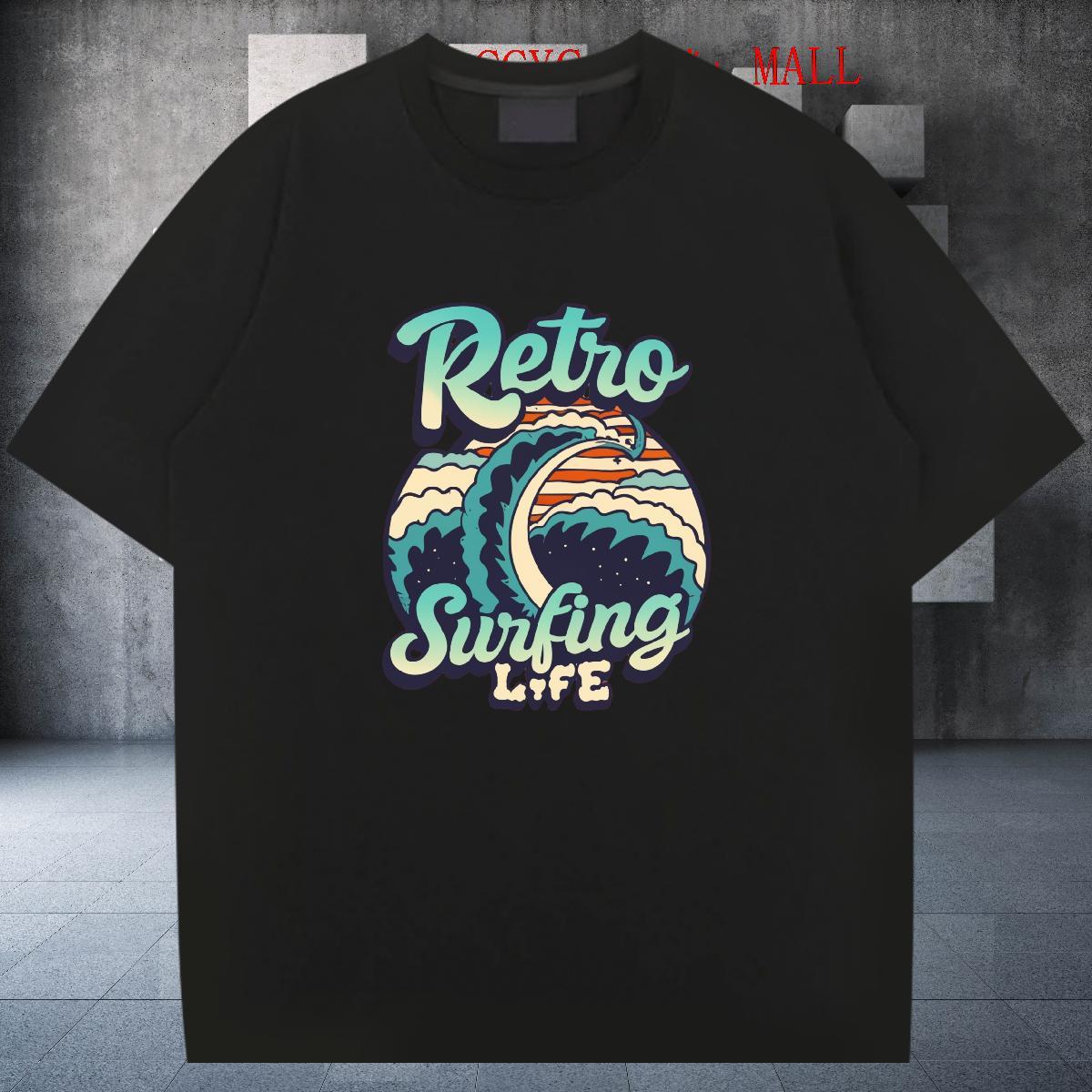 2024 Summer T Shirts Men beach Tee Shirt 230g 100% Cotton Casual Loose Floral Print Pure Cotton Mens Tshirts
