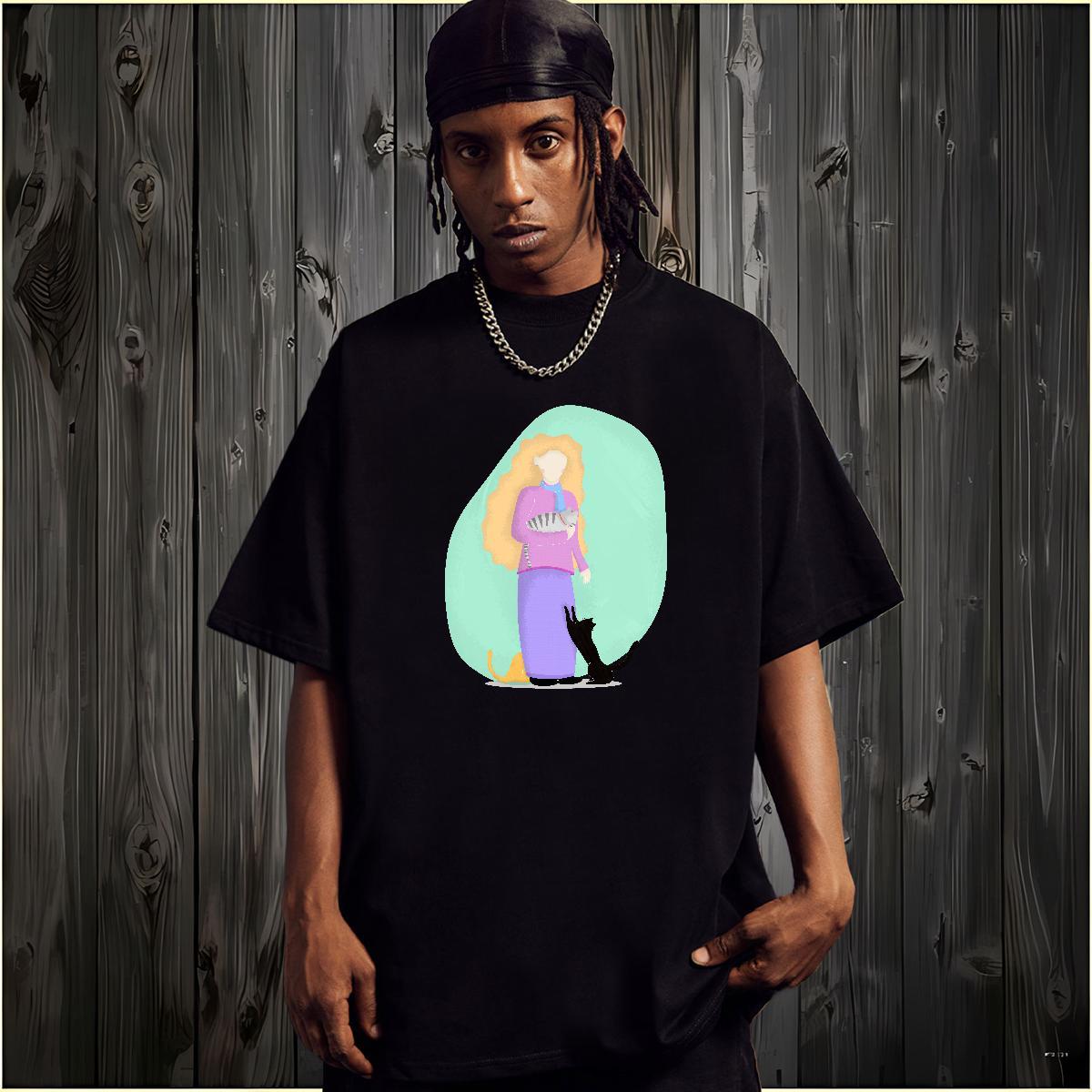 Fashion T shirt portrait Tops 100% Cotton 230g Hip Hop Free Shipping Black Oversized Breathable Men Tops Tees