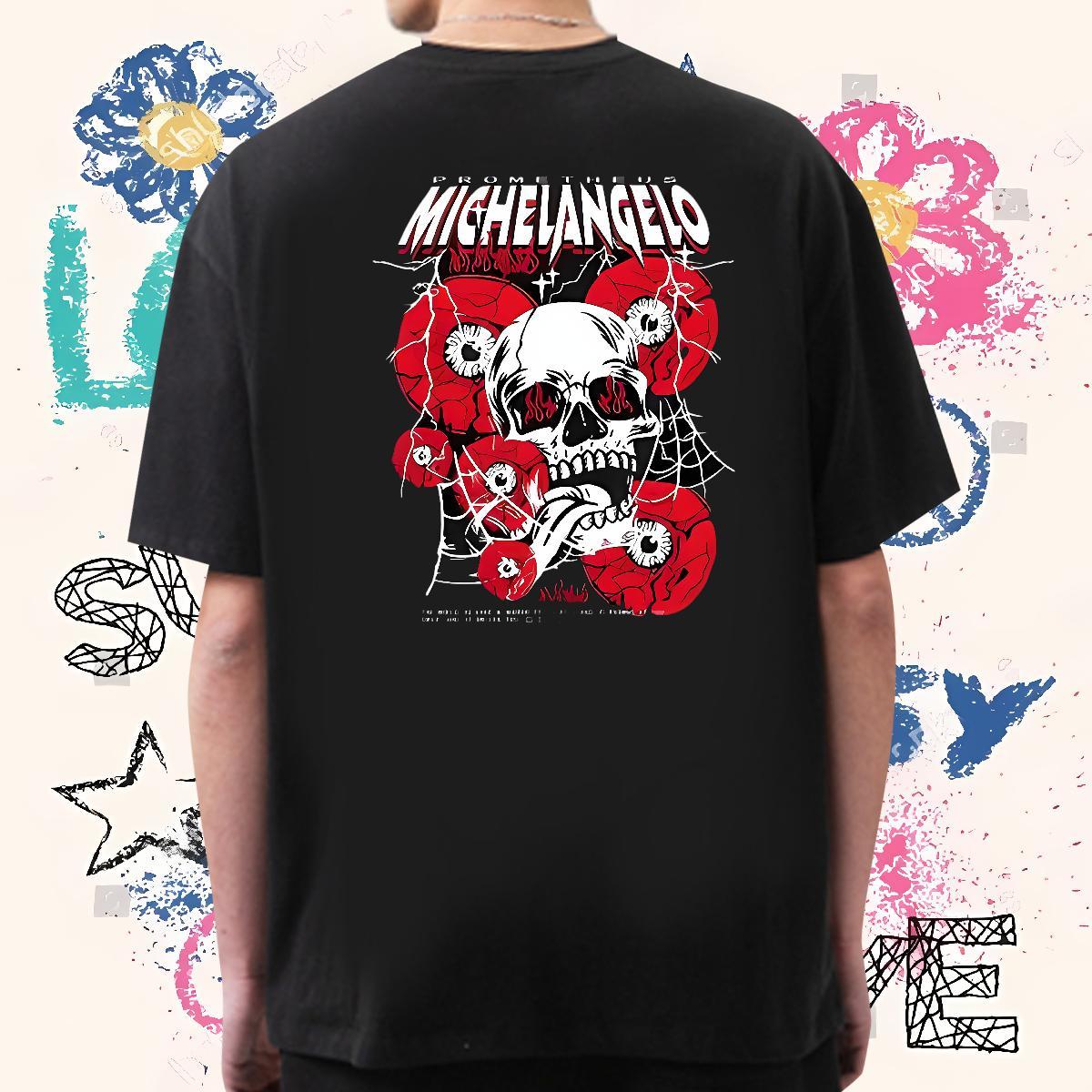 2024 Summer Men T Shirts skull Tshirts 230g Pure Cotton Anime Printing Street Comfortable Cartoon Printing L-4XL Short Sleeve Soft Tshirt for Man Woma