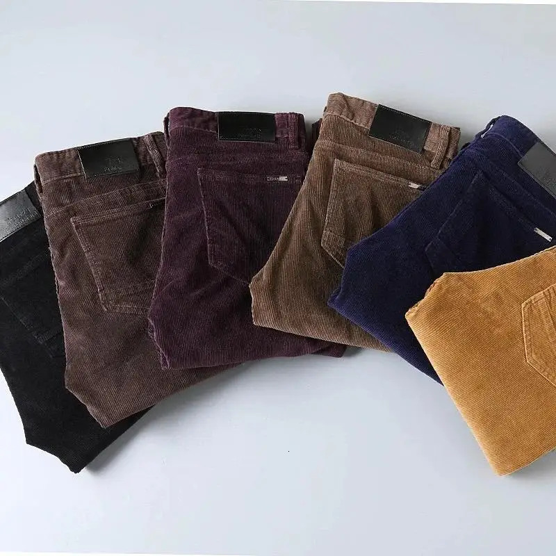 Fashion Mens Thick Corduroy Casual Pants Winter Style Business Stretch Regular Fit Trousers Male Clothes High Quality 240806