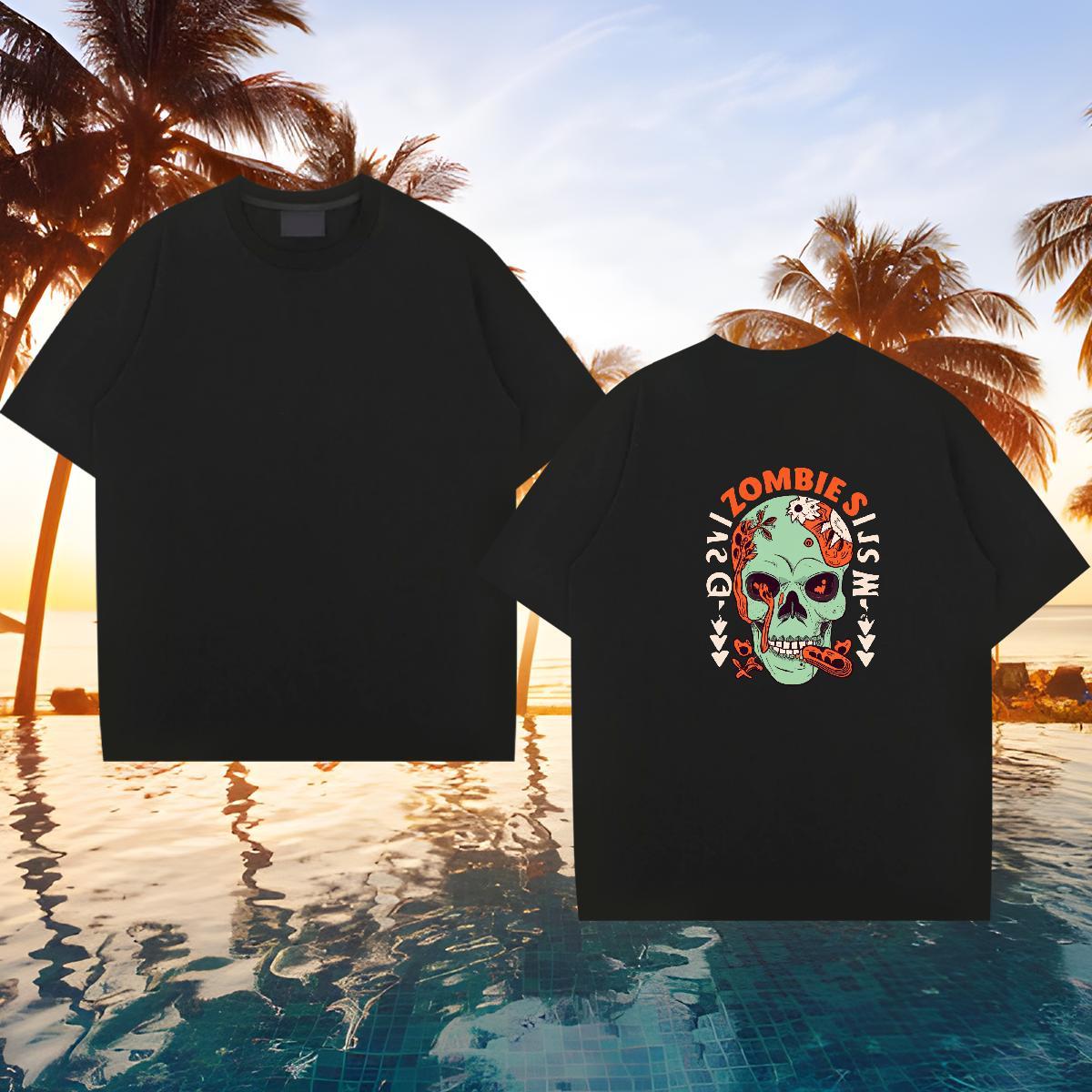 Stylist T shirt skull Tops 230g 100% Cotton Daily Wear Loose Custom Cartoon O-Neck Short Sleeve Couples T Shirts