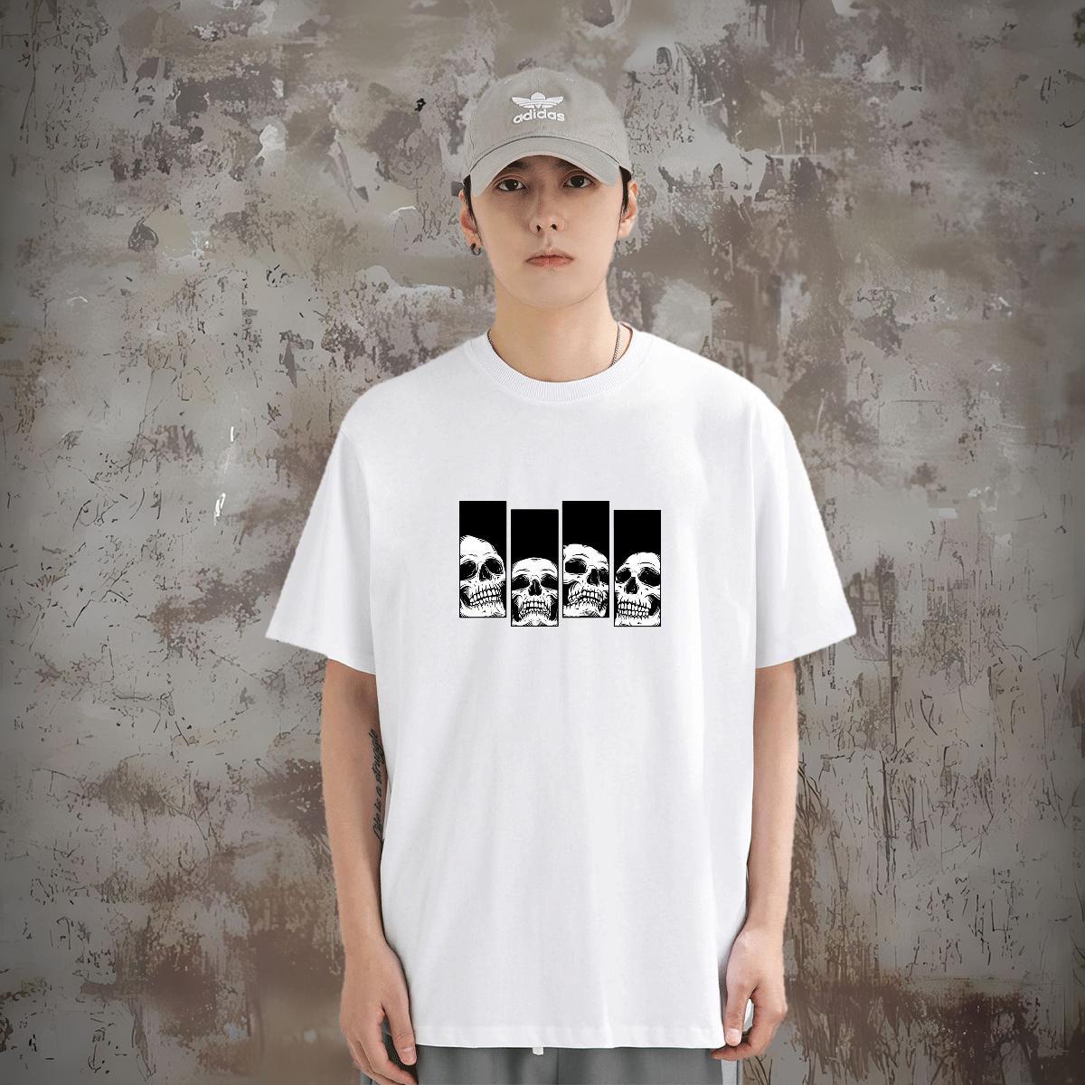 Classic Man T Shirts skull Tops 100% Cotton 230g Anime Printing Street Cool Graphic Breathable Crew Neck Tshirts