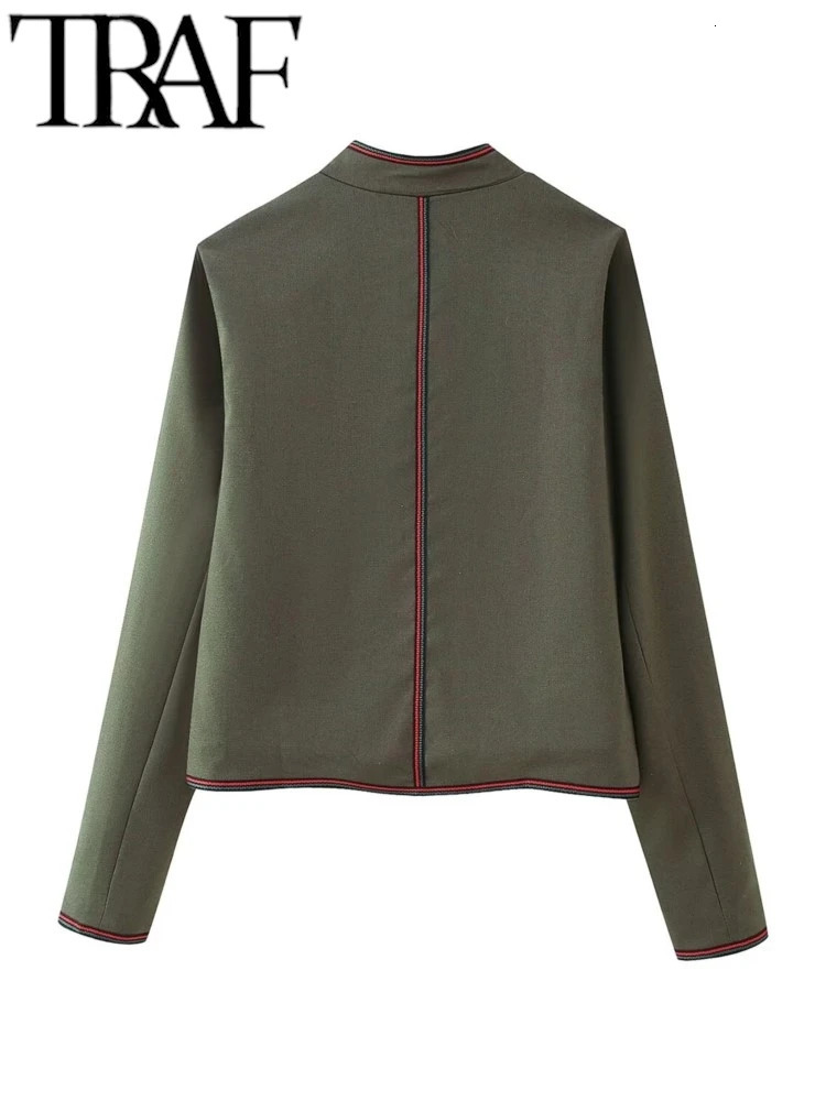 TRAF GAL Spring Red Embroidered Jacket Women Short Cardigan Long Sleeve Stand Collar Vintage Coat Female Crop Top Y2k 240807