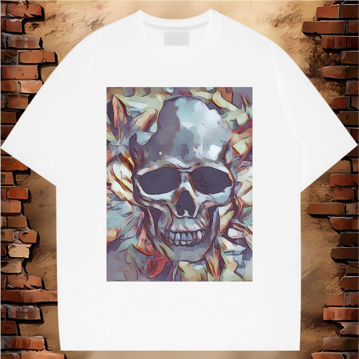 DIY Customized T Shirt For Man skull Polos 230g Cotton High Street Hip Hop Soft Cartoon Print Breathable Short Sleeve Mens Tshirts