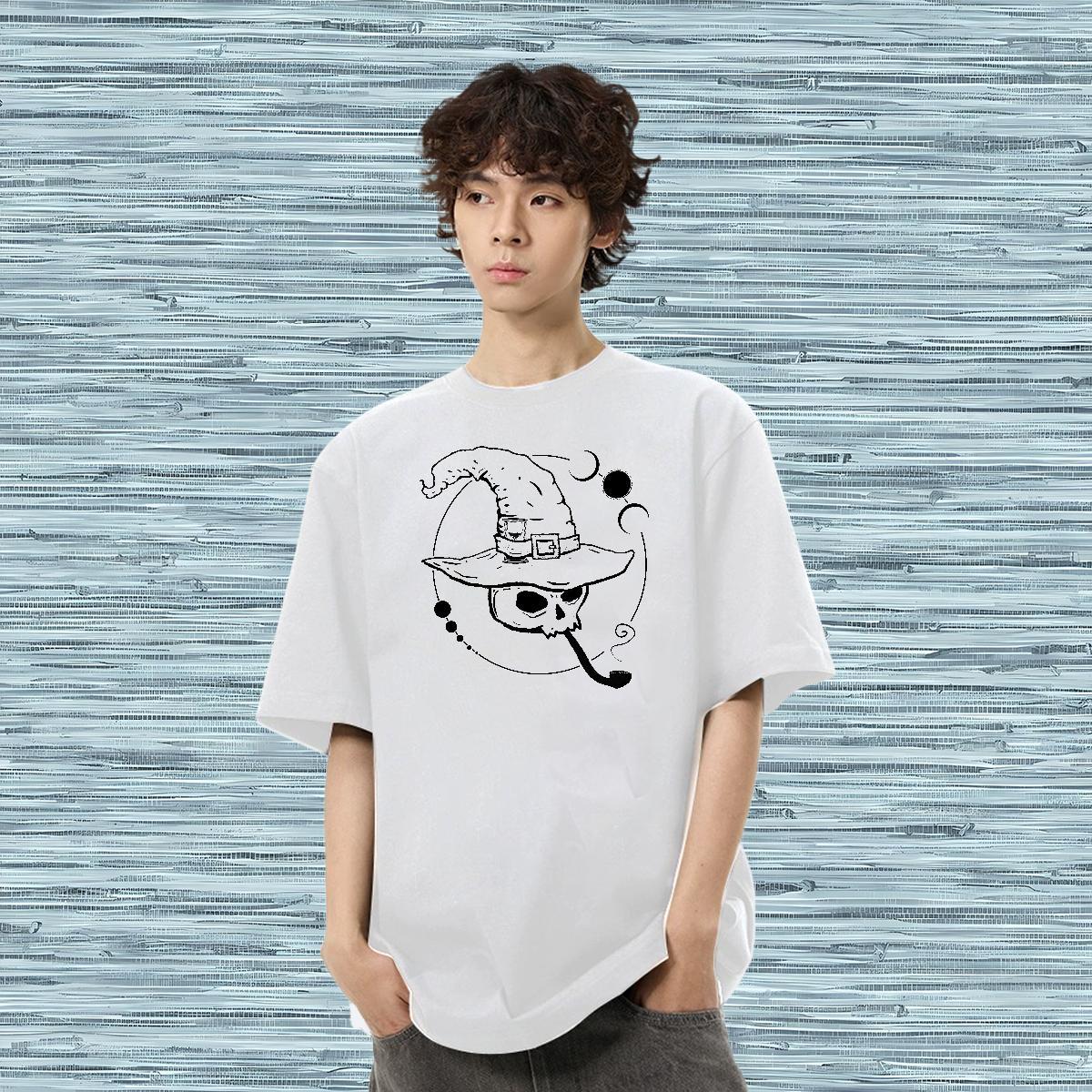 Fashion T Shirts Men skull Clothings 230g 100% Cotton Casual Daily Wear Unisex Floral Print Breathable Short Sleeve Tshirt for Man Woman