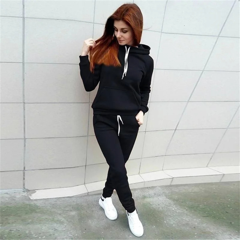 Harajuku Casual Womens Sportswear Jogging Suit Womens Hooded Sportswear Suit Set Clothing 240807