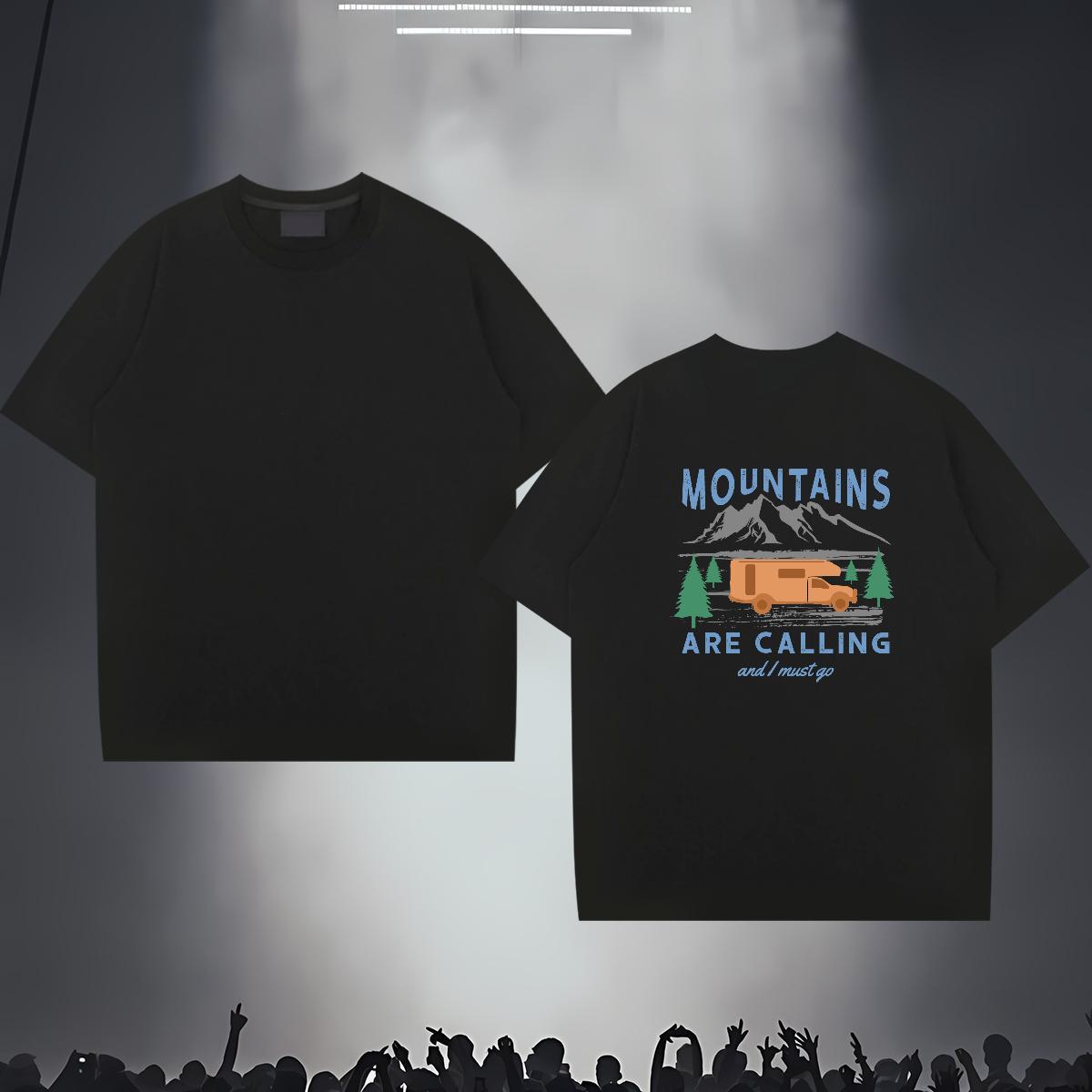 Fashion Casual Man T Shirts mountains Tees Shirts 230g Cotton Outdoor Classic Custom Cartoon Breathable Short Sleeve Men Tees
