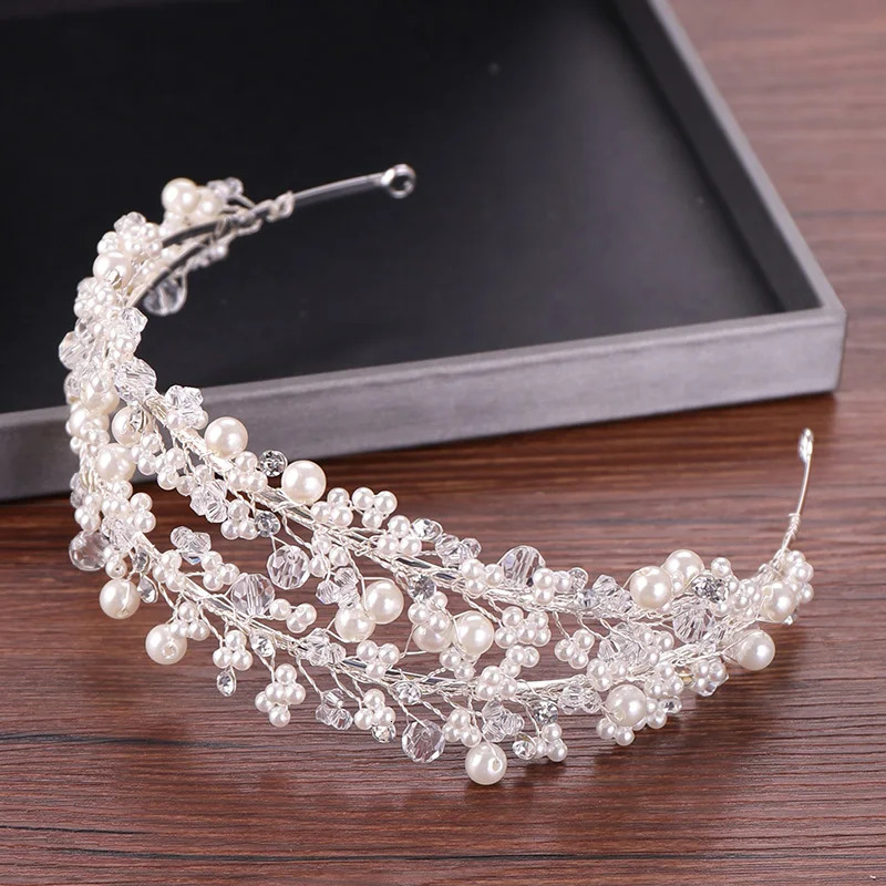 White Pearl Bridal Hairbands Tiaras Wedding Crown Headband For Bride Hair Jewelry Pearl Wedding Hair Accessories Headwear 240805