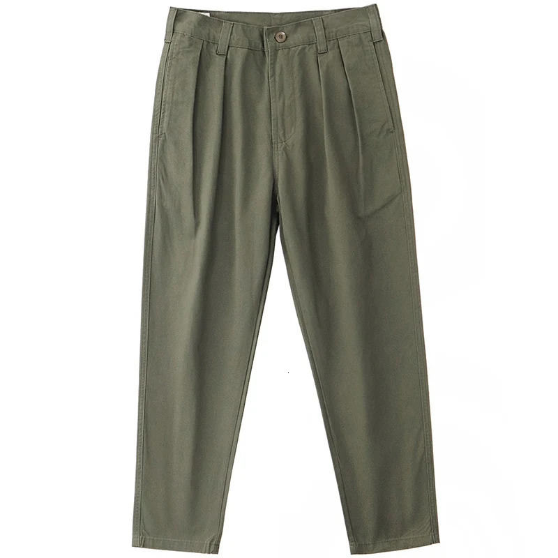 2901# Autumn American Retro Twill Pleat Chino Cargo Pants Mens Fashion 100% Cotton Washed Old Casual Straight Trousers 240806