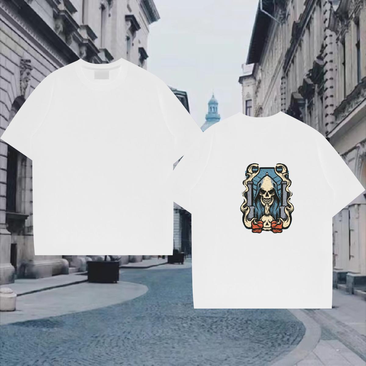 2024 Designer Men T Shirts skull Top Tees 230g Pure Cotton Street Casual Loose Anime Print Crew Neck Couples T Shirts