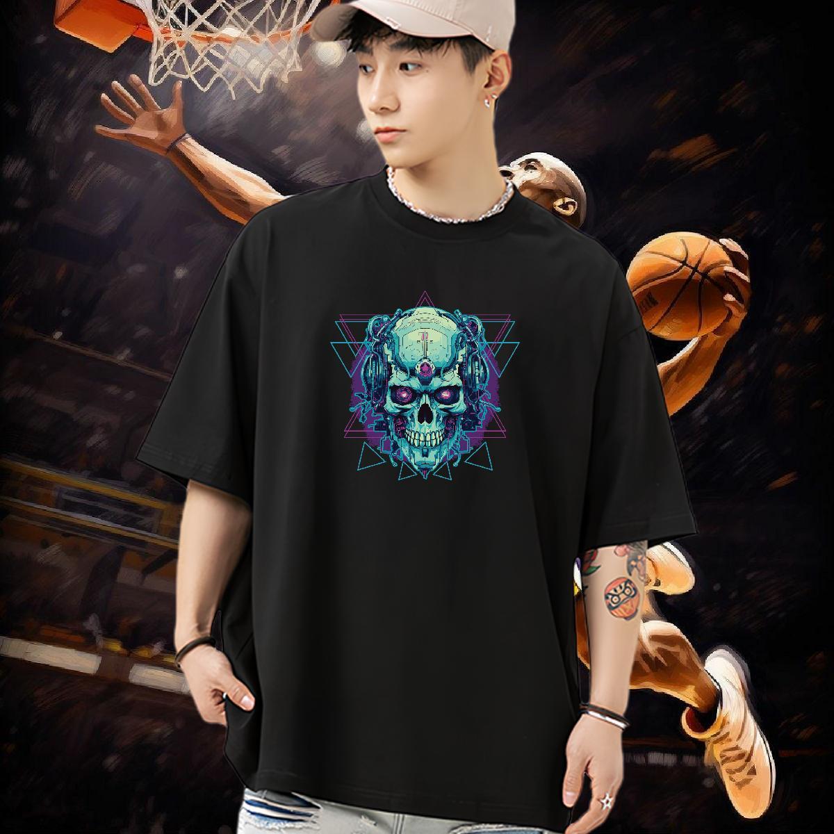 Brand T-Shirts skull Tops 100% Cotton 230g Daily Wear Soft Anime Crew Neck Men Tshirts