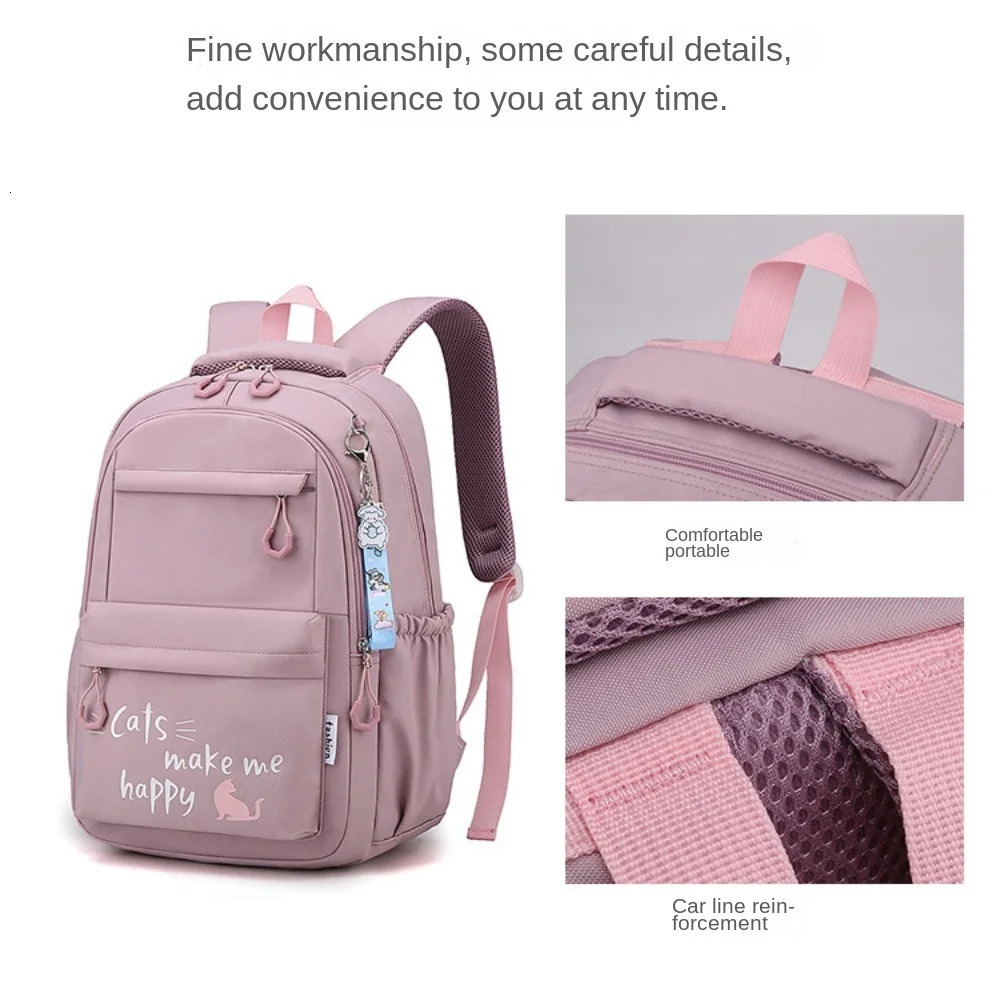 Large capacity school backpack cute nylon material lightweight waterproof and breathable Rucksack youth 240807