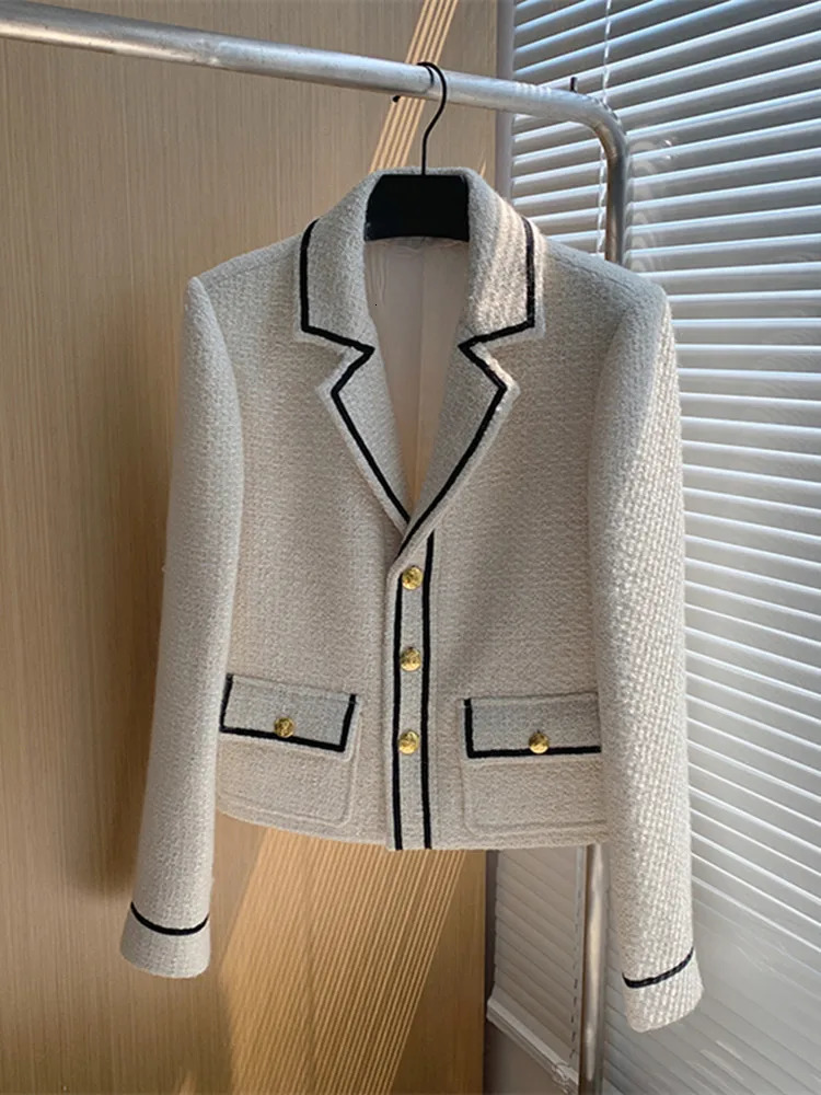 Elegant Winter Autumn Contrast Color Tweed Short Jackets Coat England Style Notched Pocket Single Breasted Wool Outwerwear 240806