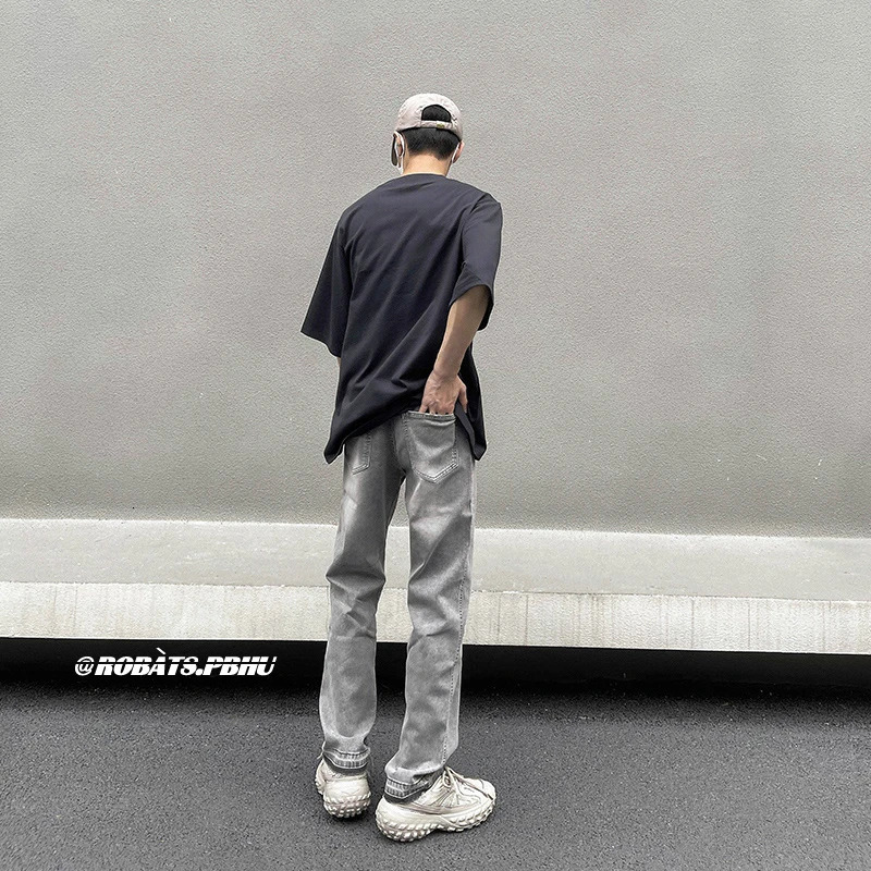 CUMUKKIYP Fashionable Streetwear Jeans Men Y2k Baggy Hosen Denim Pants Washed Vintage Light Grey 240806