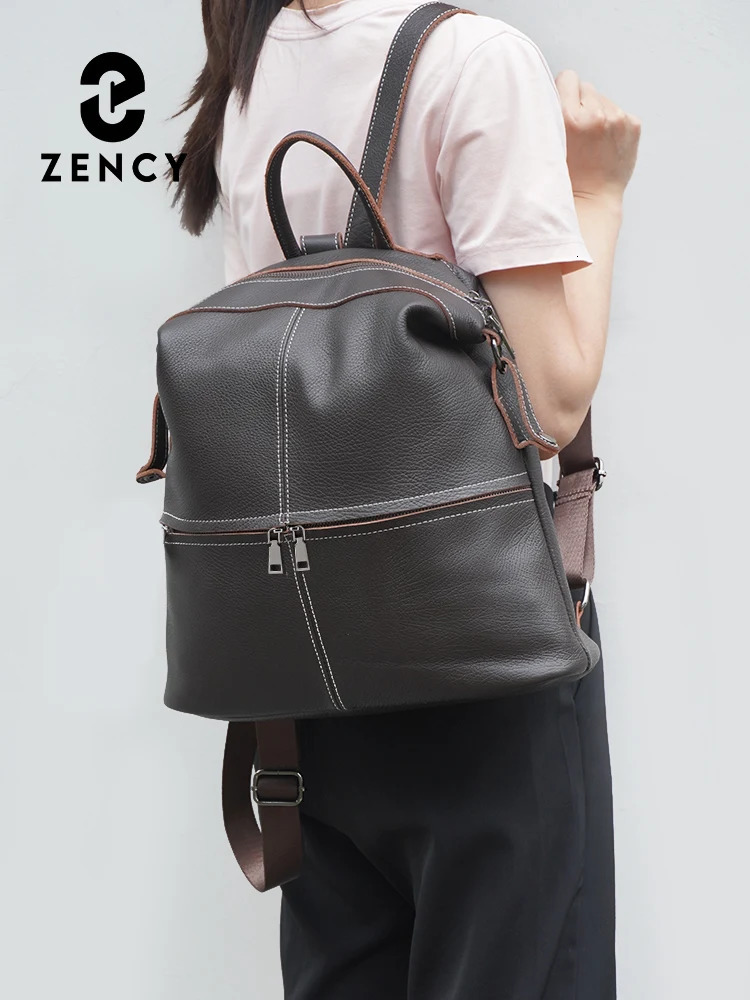 Zency Womens Fashion Genuine Leather Backpack Travel Knapsack Large Capacity Rucksack Suitable for iPad A4 Books School Shoulder Bag Sac 240807