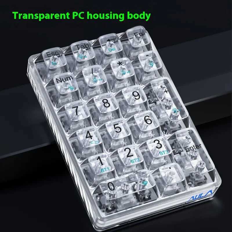 AULA F21 Transparent Number Keyboard 21 Key 3 Mode Rgb Mini Keyboard Hot Plug Mechanical Keyboard Office Keyboard GiftM240715
