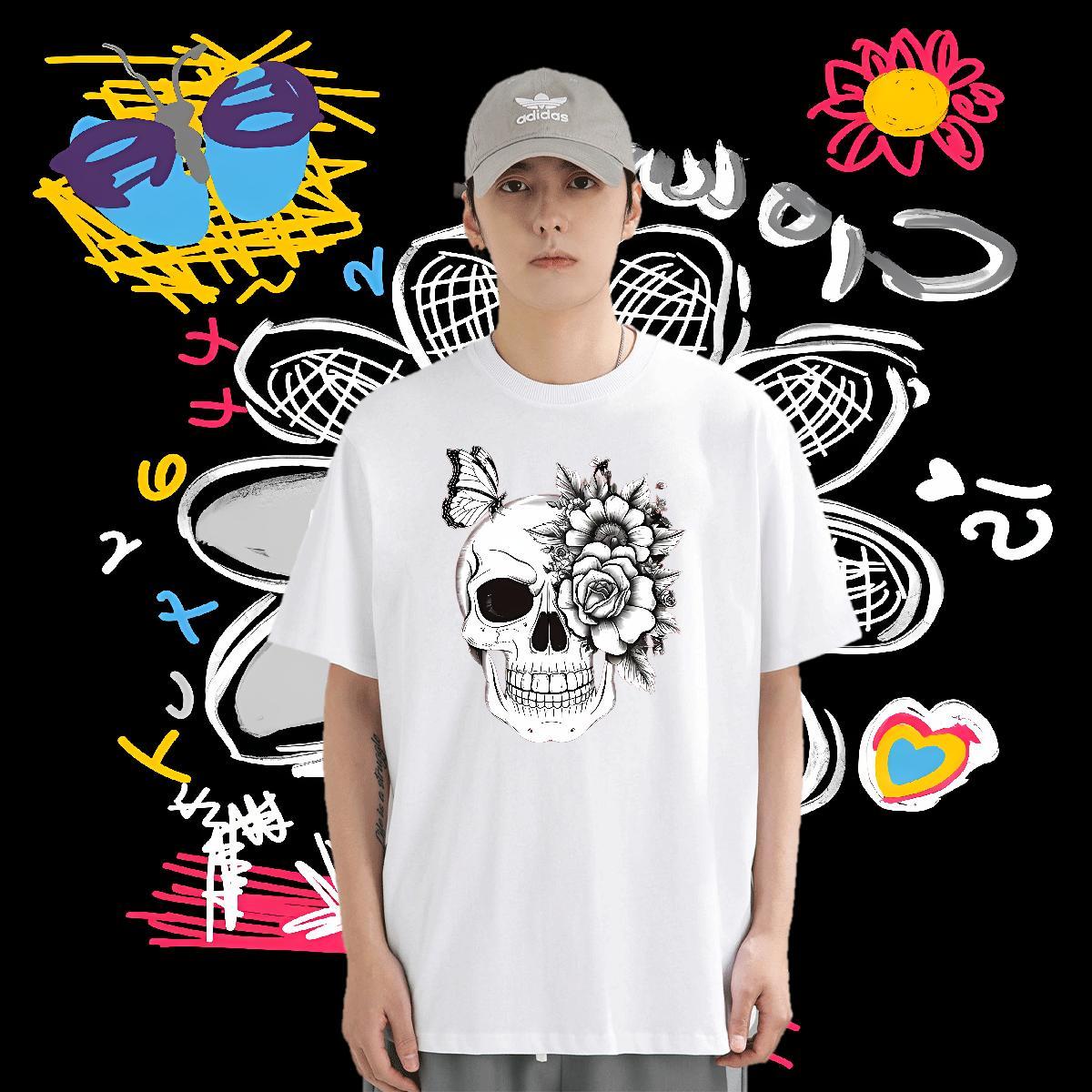 Classic Casual T-Shirts flower Tees 230g Pure Cotton Home Outdoor High Quality Custom Big Size Short Sleeve Soft Men Tees