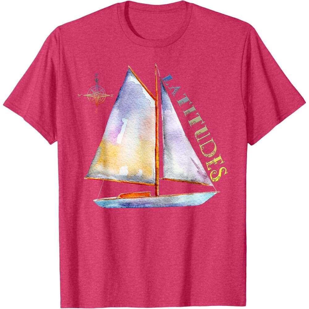 Mens T shirt Watercolor Sailboat with Compass and LATITUDES Sailing T-Shirt shirts tshirt graphic tee Casual tops summer clothes Short sleeve Free shi
