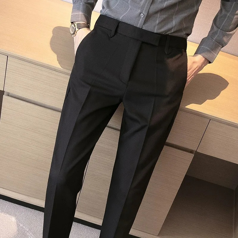 Mens Light Luxury Buttondown Draped Baggy Suit Pants Casual Solid Color Straight Premium Elegant Korean Leisure 240806