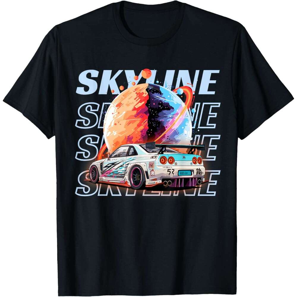 Mens T shirt JDM R34 Space Theme Sky line Text Car Lover Japan Graphic T-Shirt shirts tshirt graphic tee Casual tops summer clothes Short sleeve Free 