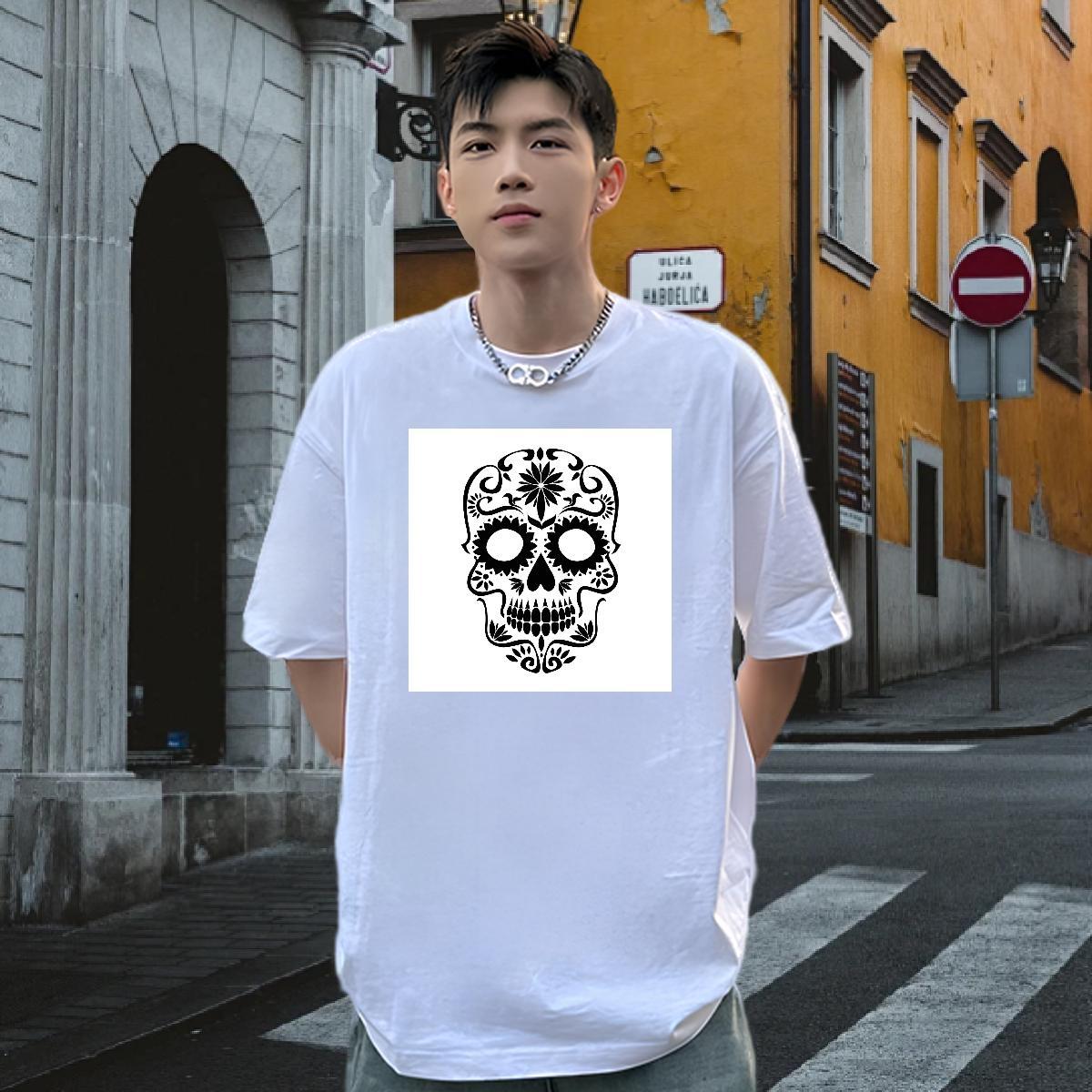 Customized Mens T Shirts skull Tees Shirts 230g Cotton Sport Cool Cartoon Print Crew Neck Tshirts
